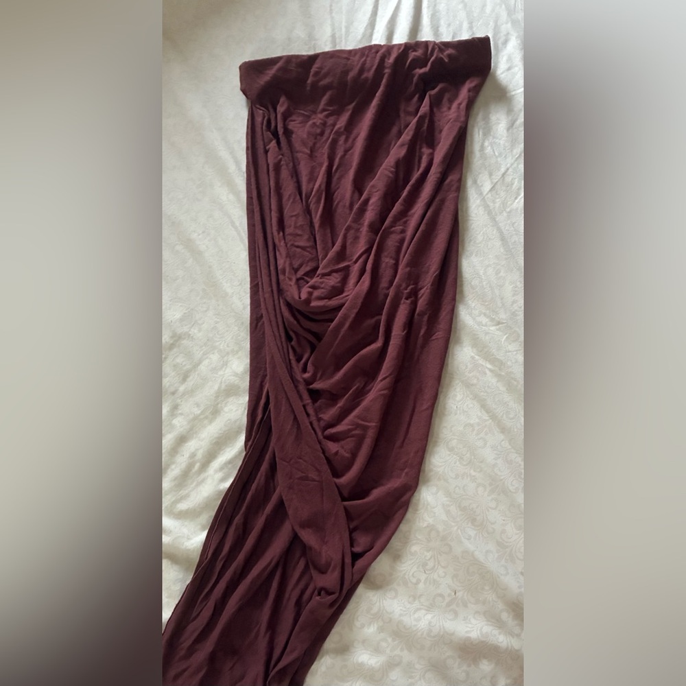 Kendall & Kylie Red Ruched Wrap Maxi Skirt With a Side Cut.